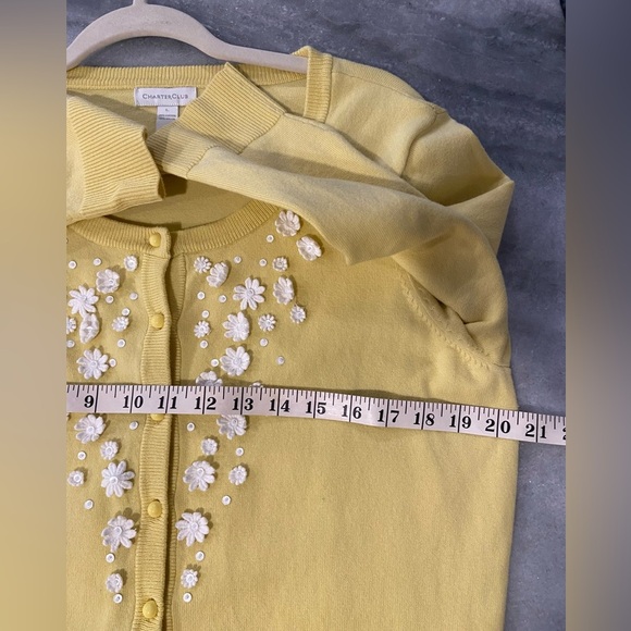 Charter Club Size L Yellow White Daisy Embellished Button Front Cardigan - Picture 8 of 12